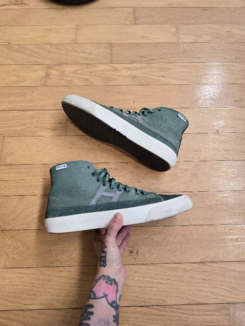 Huf | Hupper 2 HI 'Moss' green canvas skater sneakers | MENS 10.5